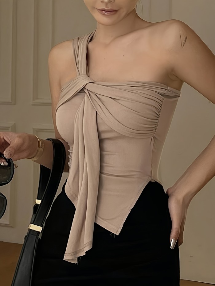 ✨ Elegant Asymmetric One-Shoulder Top | Solid One-Strap Blouse for Party & Wedding
