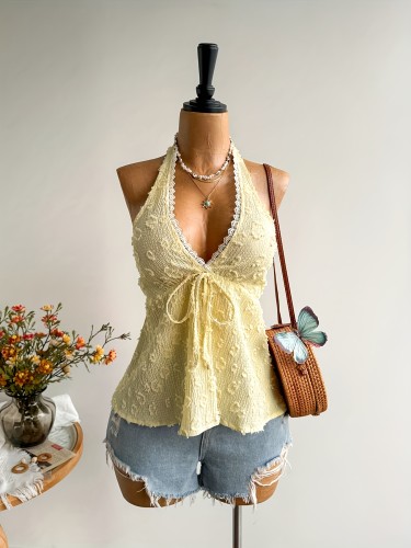 ✨ Women's V-Neck Thin Strap Backless Boho Top | Summer Beach Vacation Tropical Hawaiian Easter Casual Top