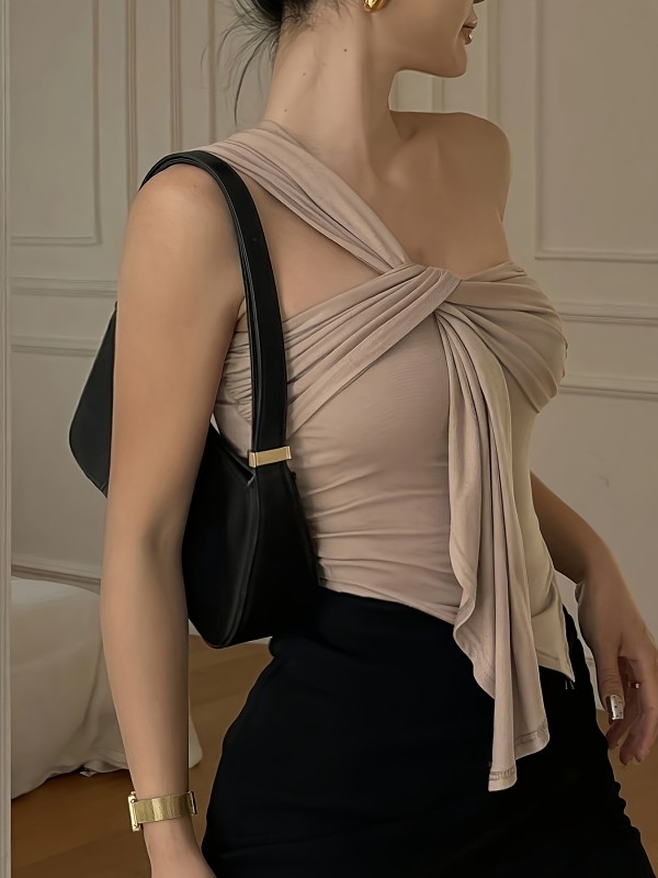 ✨ Elegant Asymmetric One-Shoulder Top | Solid One-Strap Blouse for Party & Wedding