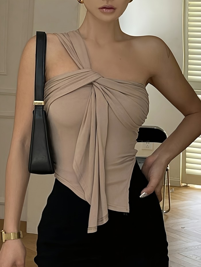 ✨ Elegant Asymmetric One-Shoulder Top | Solid One-Strap Blouse for Party & Wedding