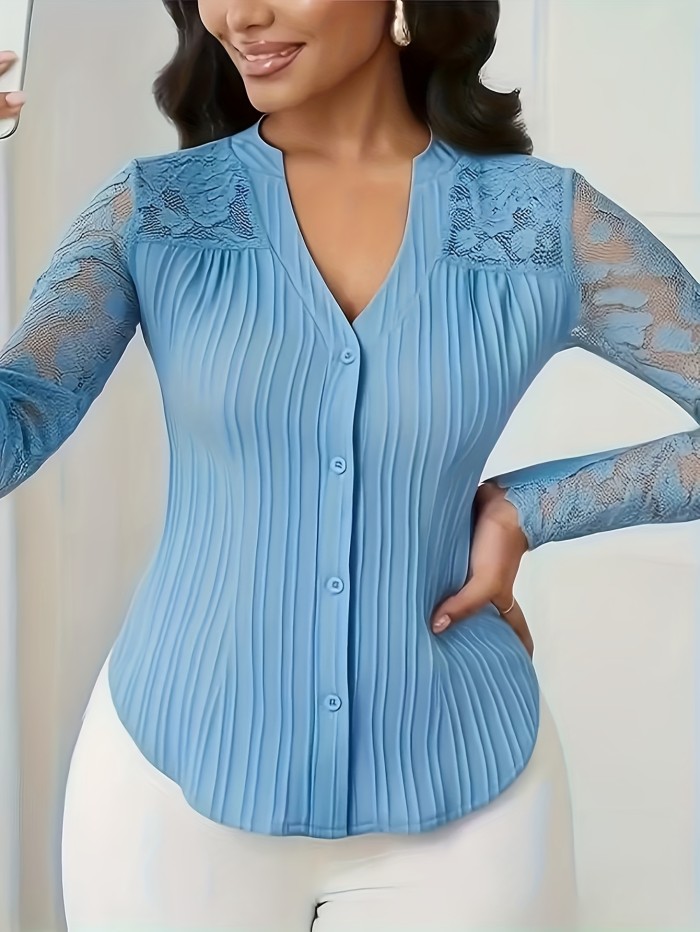 Women's Elegant Slim-Fit Hollow-Out Design Long Sleeve Shirt Top