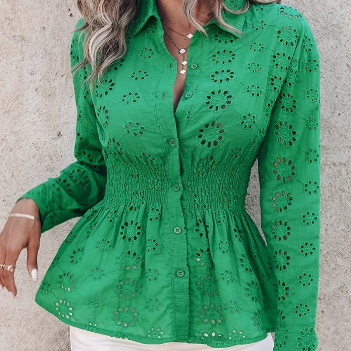 Cutout Embroidery Fashion Shirt 8027