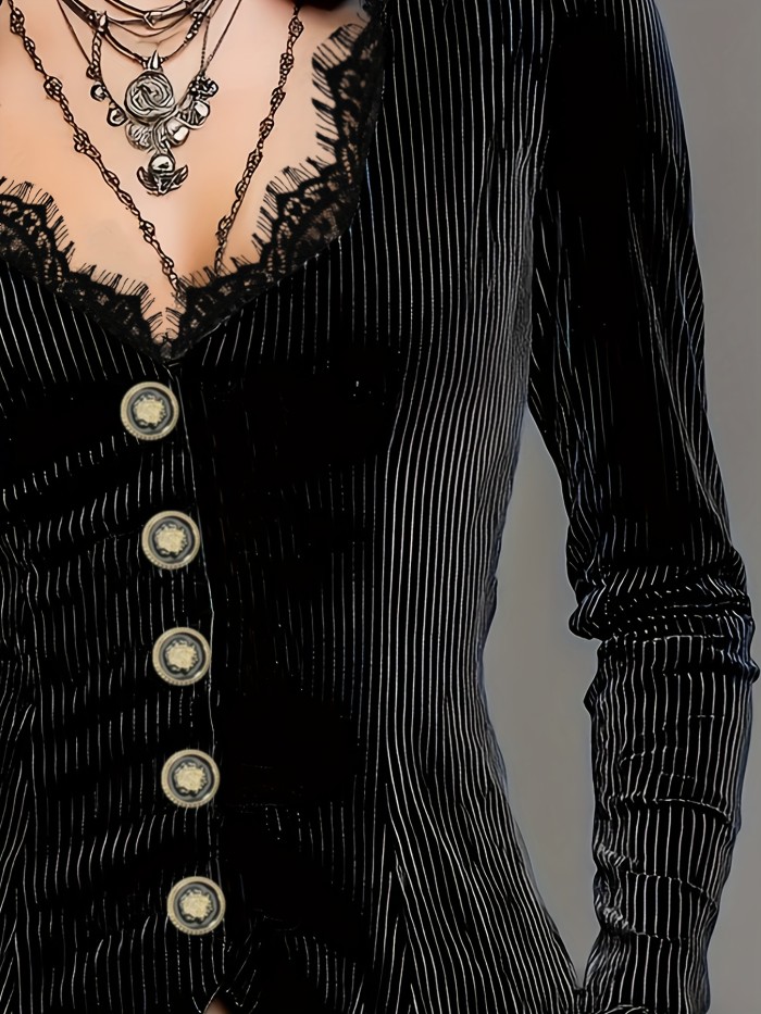 Vintage Elegant Velvet Shirt with a V-Neck And Bell Sleeves for Spring And Autumn