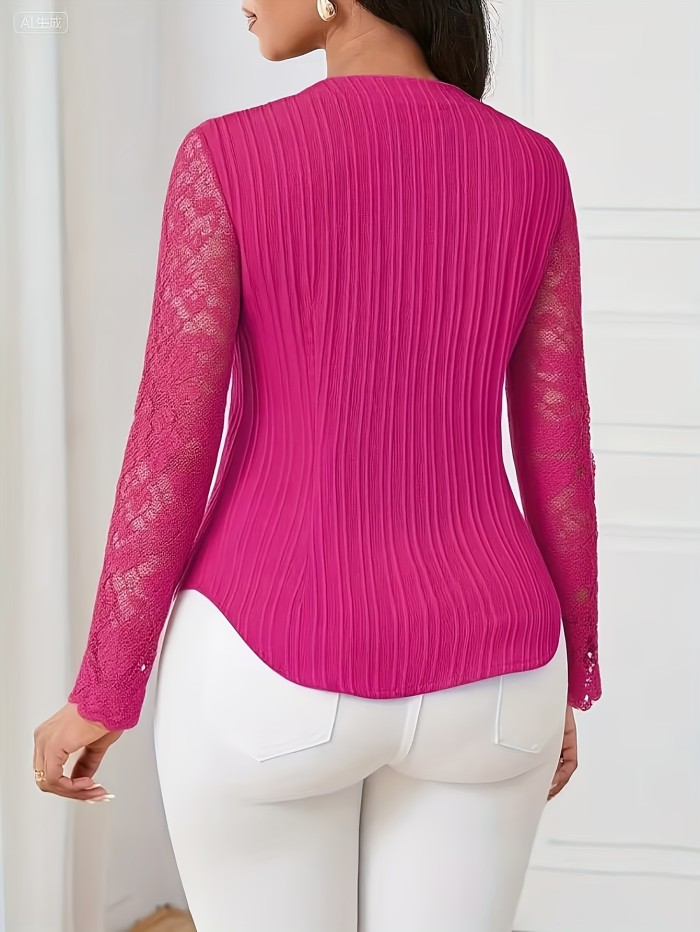 Women's Elegant Slim-Fit Hollow-Out Design Long Sleeve Shirt Top