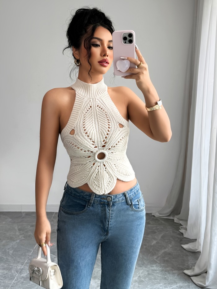 Designated Style - Women'S Elegant Holiday Floral Halter Vest