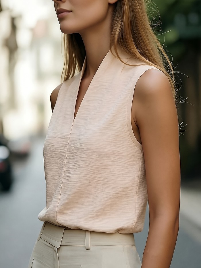 European and American Style Women's Sleeveless Casual Commuter Vest Shirt