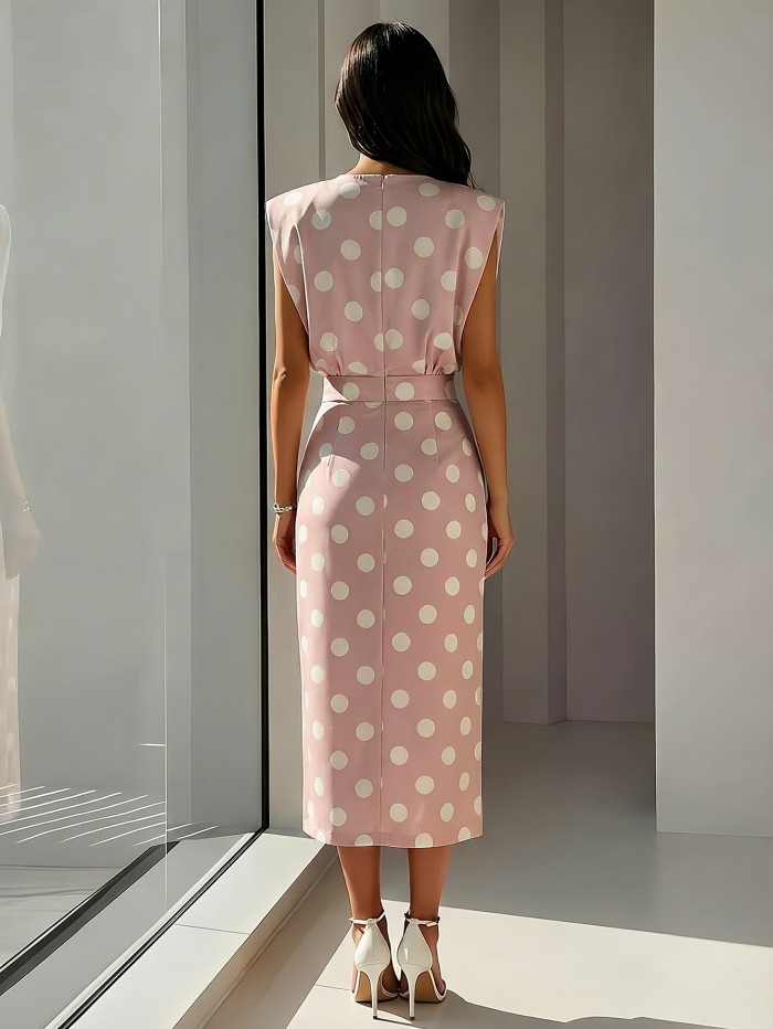 ✨ Button Front Split Midi Dress | Round Neck Office & Semi-Formal Dress for Spring, Summer & Fall