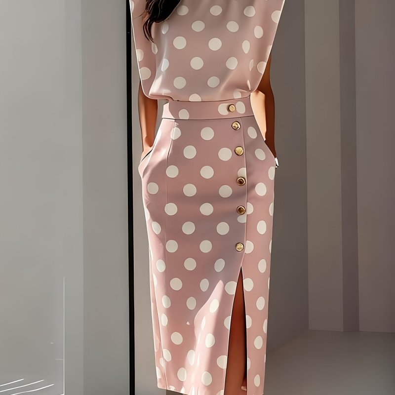 ✨ Button Front Split Midi Dress | Round Neck Office & Semi-Formal Dress for Spring, Summer & Fall