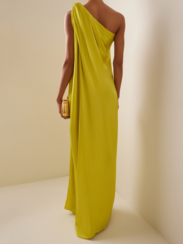 Loose Sleeveless Solid Color One-shoulder Maxi Dresses