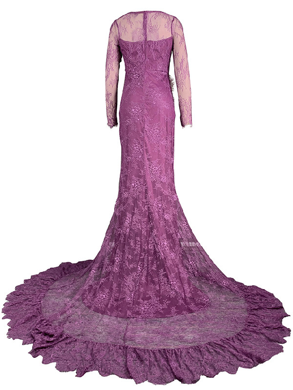 Split-side See-Through Mesh Mermaid Long Sleeves Square-neck Maxi Dresses Evening Dresses