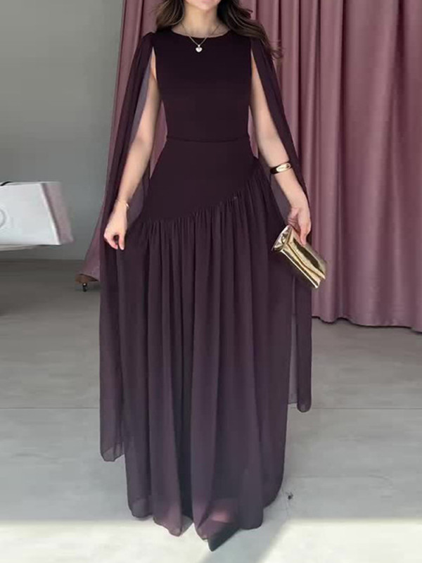 ✨ High Neck Sleeveless Pleated Splicing Floor Length Prom Dress