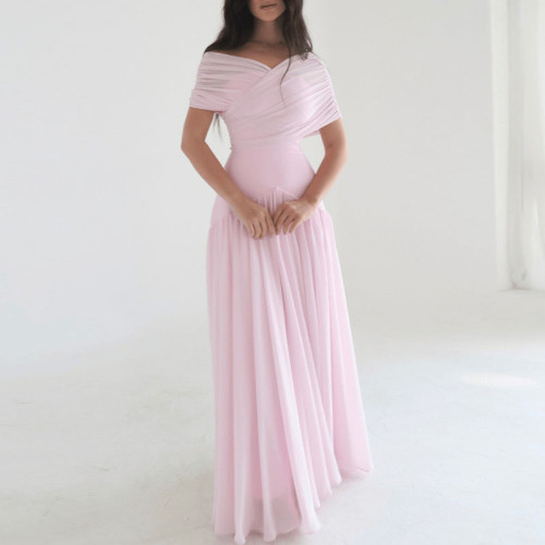 ✨ Elegant Off Shoulder Cross Design High Waist Draped Party Dress