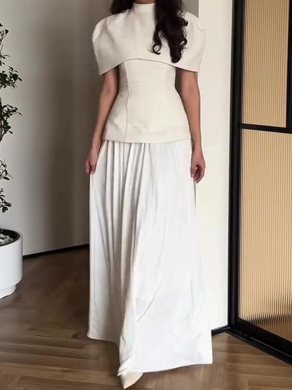 ✨ Elegant Turtleneck Cape 3-Piece Set – Off Shoulder Top & Draped Long Skirt Party Outfit
