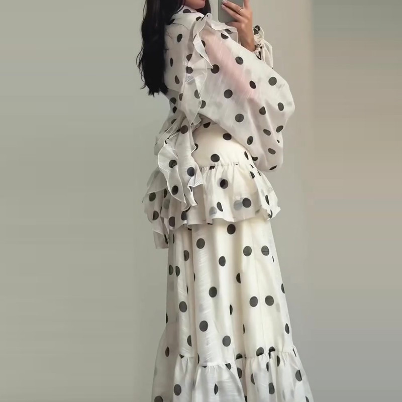 🍂 Elegant Stand Collar Ruffle Long Sleeve Party Dress – Button Draped Midi Dress