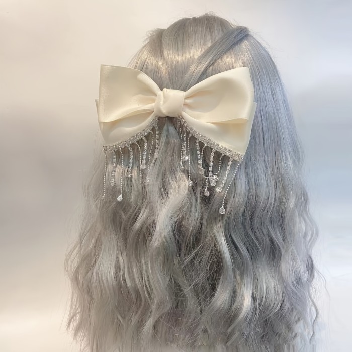💎 Luxury Rhinestone Tassel Bow Hairpin – Solid Color Spring/Summer Hair Clip for Women