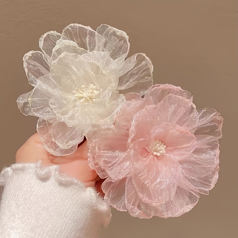 2 Bohemian White Gauze Hairpins - Elegant for Lotus Leaf Design for Ladies Sweet Flower Hair Accessories