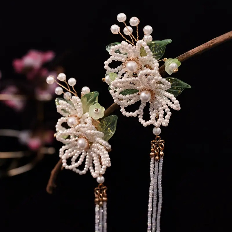 🍃 Bohemian Vintage Glazed Floral Hairpin – Elegant Wedding & Daily Hair Accessory