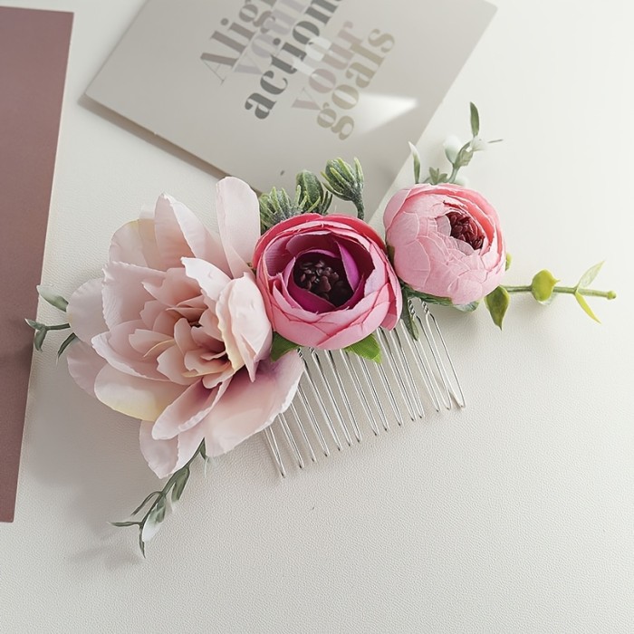 A Single Artificial Pink Rose Hair Accessory Is Perfect for Parties, Proms, And Wedding