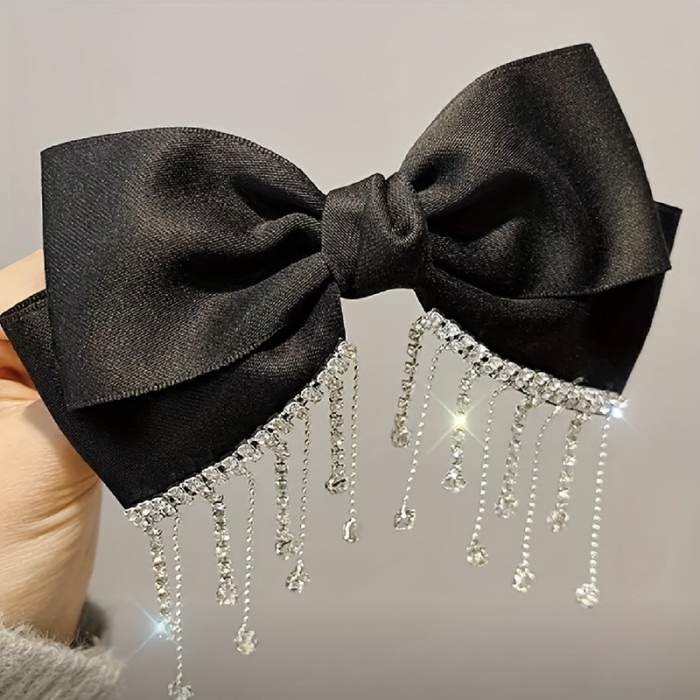 💎 Luxury Rhinestone Tassel Bow Hairpin – Solid Color Spring/Summer Hair Clip for Women