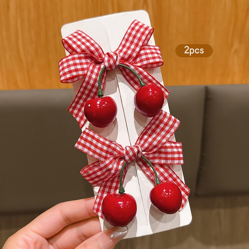Two Korean-Style Sweet Cherry Bow Hair Clips Suitable for Everyday Use