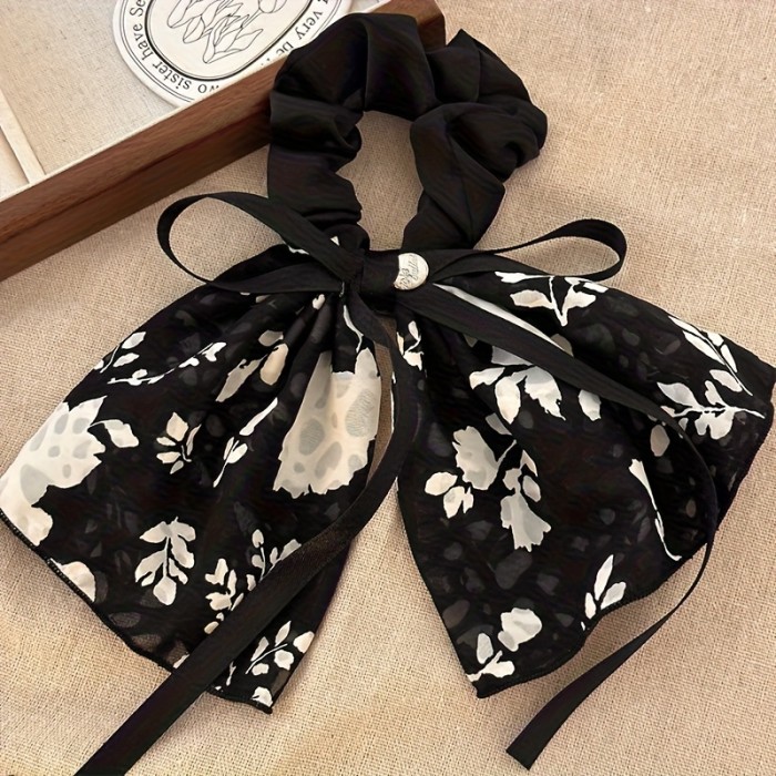 🌸 Vintage Floral Bowknot Hair Tie – Elegant Soft Headband for Women
