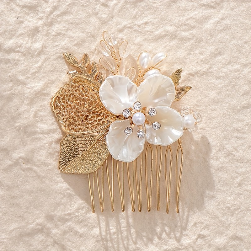 🌸 Vintage Ceramic Floral Hollow Hair Comb – Handmade 3D Bridal Daily Headpiece