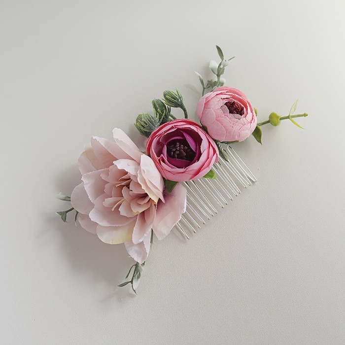 A Single Artificial Pink Rose Hair Accessory Is Perfect for Parties, Proms, And Wedding