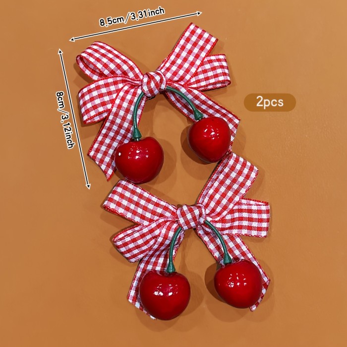 Two Korean-Style Sweet Cherry Bow Hair Clips Suitable for Everyday Use