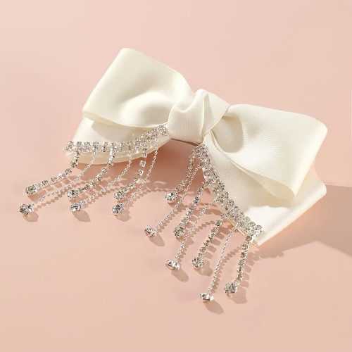 💎 Luxury Rhinestone Tassel Bow Hairpin – Solid Color Spring/Summer Hair Clip for Women