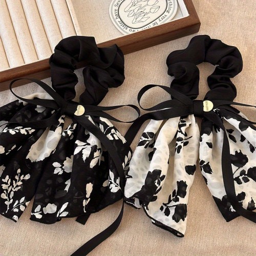 🌸 Vintage Floral Bowknot Hair Tie – Elegant Soft Headband for Women