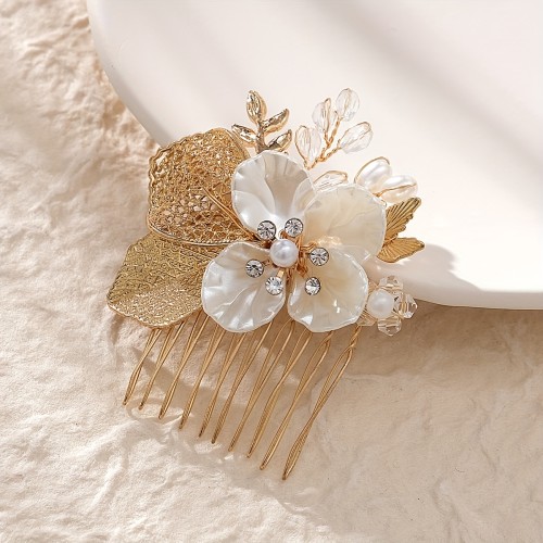 🌸 Vintage Ceramic Floral Hollow Hair Comb – Handmade 3D Bridal Daily Headpiece