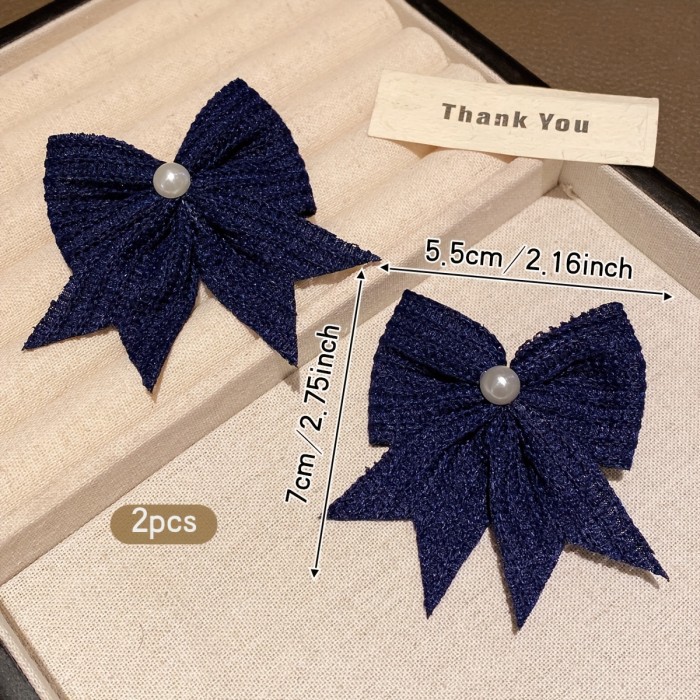 Two Deep Blue Bow Hair Clips, Sweet Style Hairpins Suitable for Everyday Use