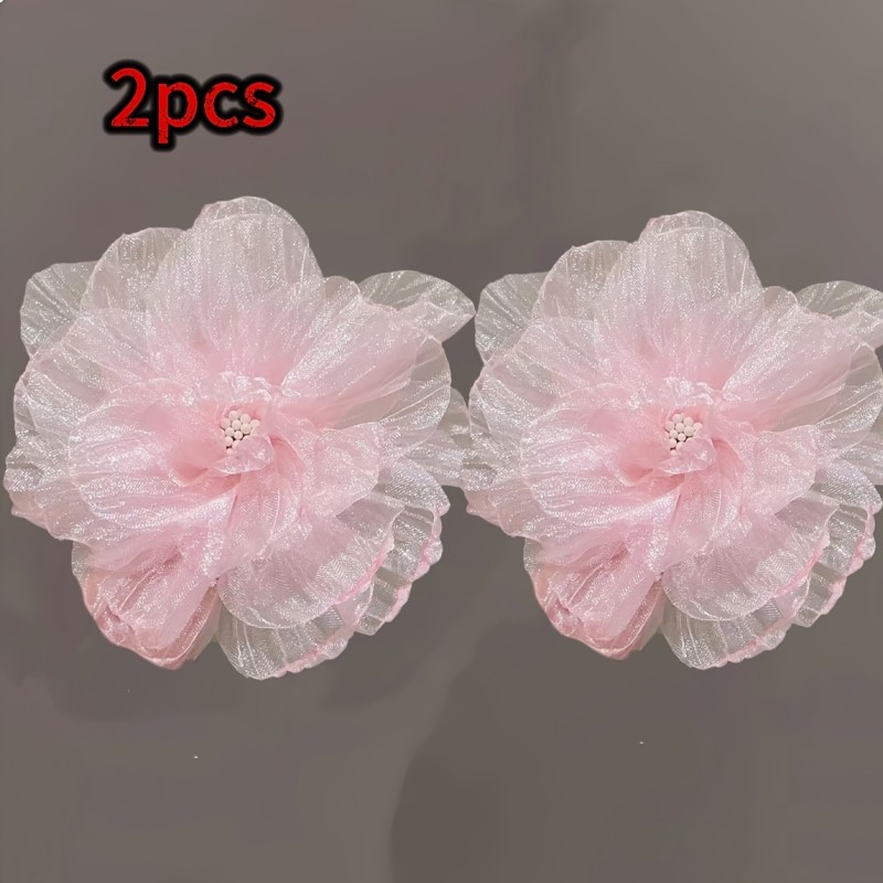 2 Bohemian White Gauze Hairpins - Elegant for Lotus Leaf Design for Ladies Sweet Flower Hair Accessories