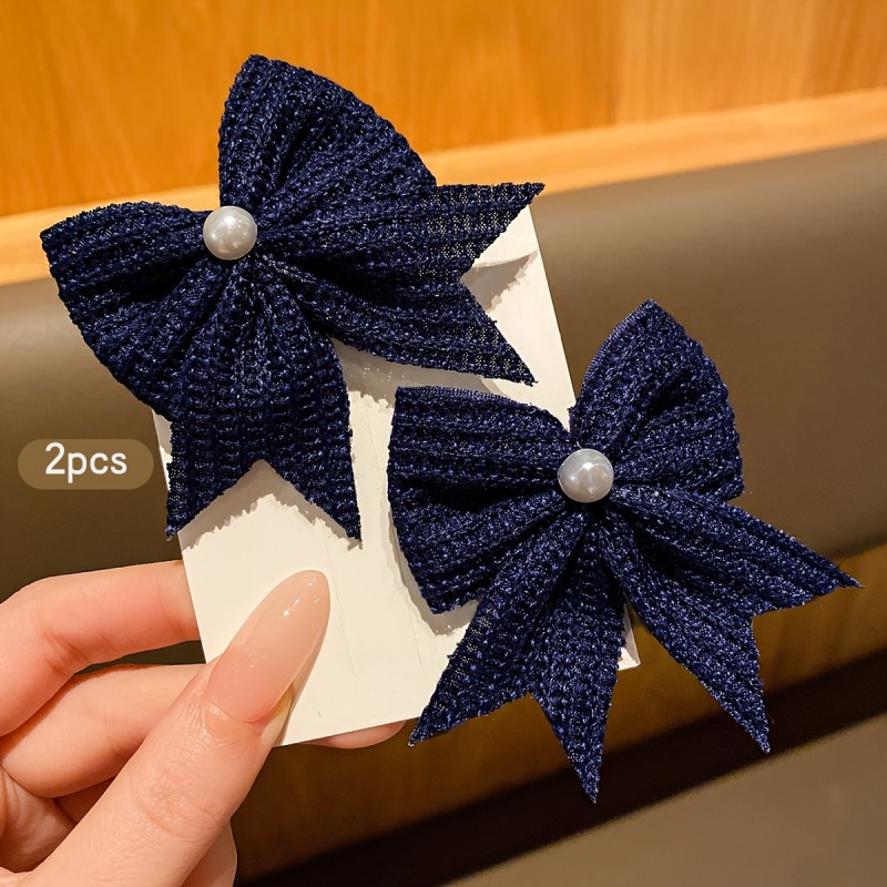 Two Deep Blue Bow Hair Clips, Sweet Style Hairpins Suitable for Everyday Use