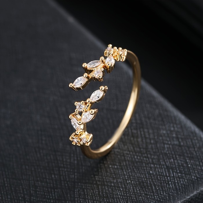 🍃 Elegant Leaf Zircon Copper Ring