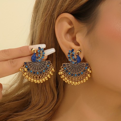 🦚 Peacock Jhumka Tassel Earrings