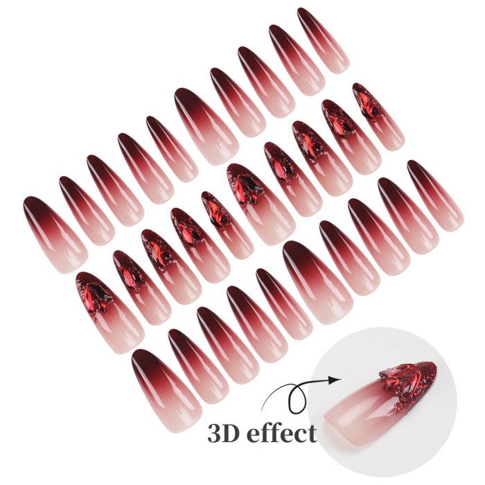 💎 Long Dark Rhinestone Press-On Nails