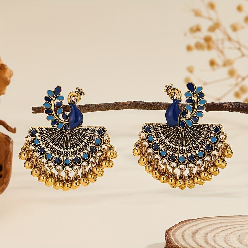 🦚 Peacock Jhumka Tassel Earrings