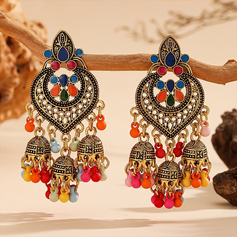 ✨ Vintage Indian Jhumka Earrings - Colorful Chand Bali Tassel Drop Oil Party & Wedding Jewelry
