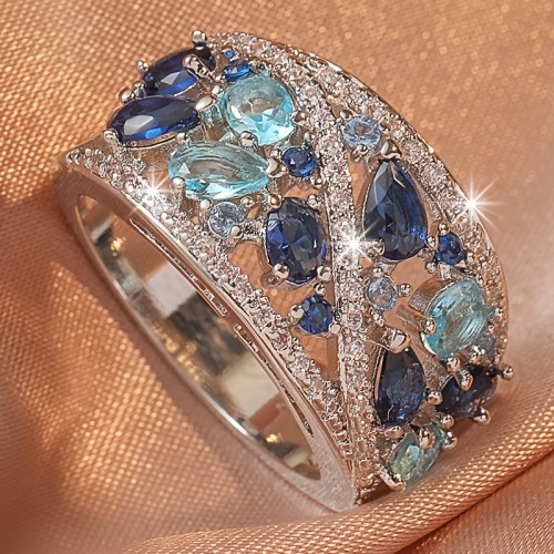 Bohemian Women's Couple Fashion Elegant Glass Synthetic Zirconia Gift Ring