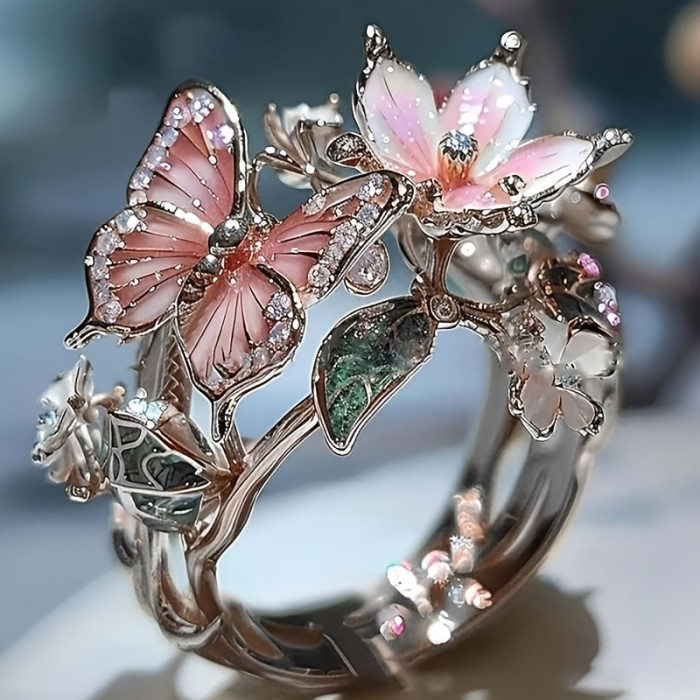 🦋 Butterfly Flower Open Ring