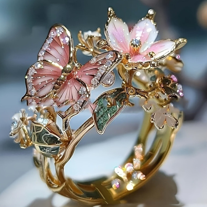 🦋 Butterfly Flower Open Ring