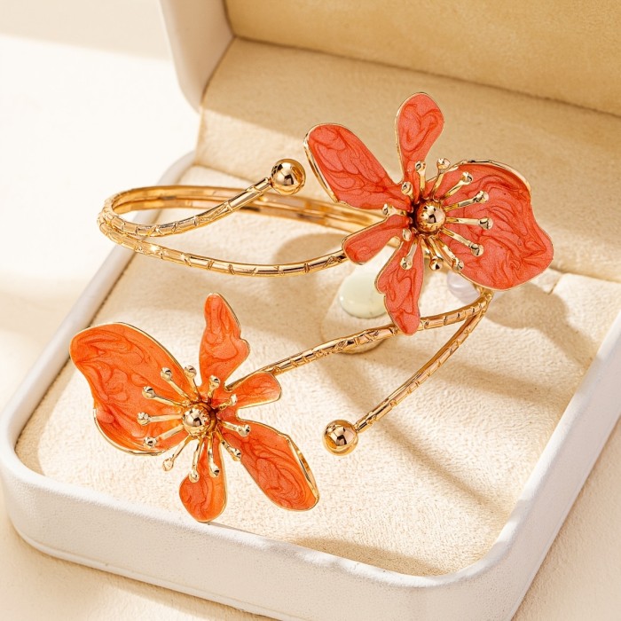 Vintage Floral Wrap Irregular Bangle, Fashionable, Elegant, and High-end