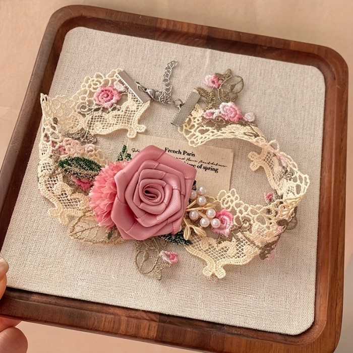 🌹 Sweet Fabric Rose Flower Necklace - Niche Romantic High-End Women's Necklace