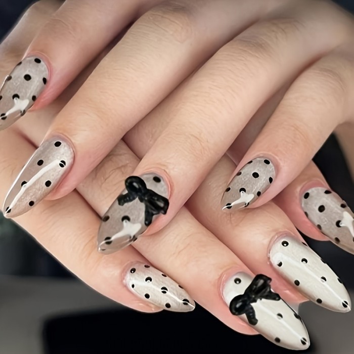 💅 Cat Eye Bow Polka Dot Press-On Nails