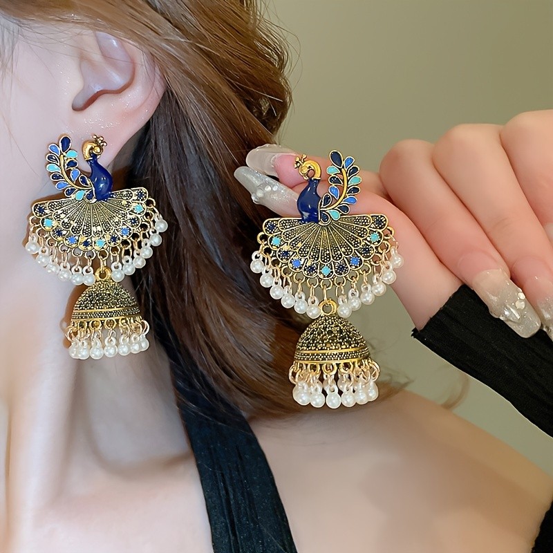 🦚 Luxury Vintage Peacock Round Tassel Earrings - Light High-End Statement Earrings