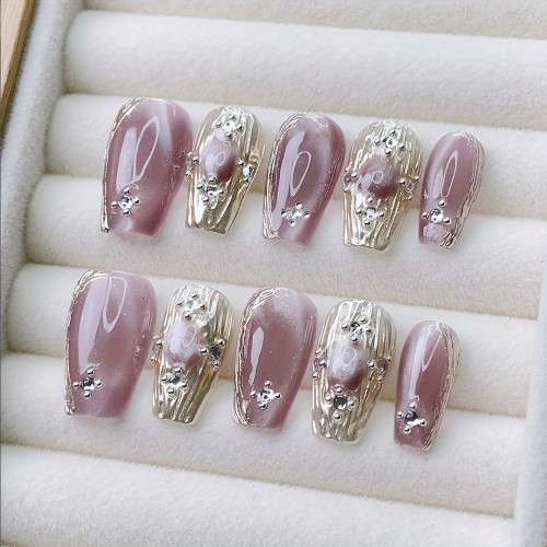 💅 Golden Lavender Trapezoid Press-On Nails