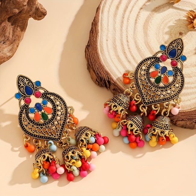 ✨ Vintage Indian Jhumka Earrings - Colorful Chand Bali Tassel Drop Oil Party & Wedding Jewelry