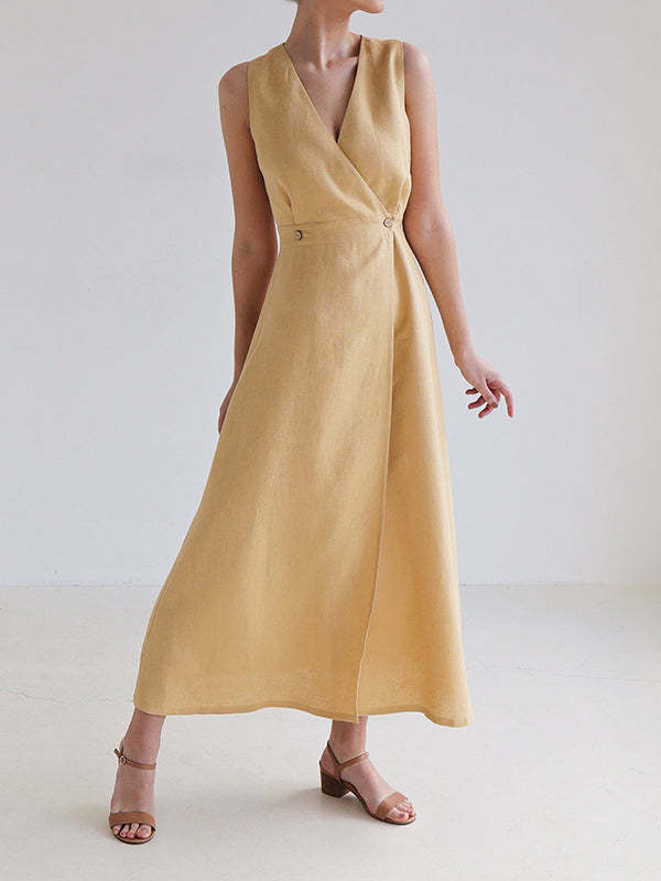 Loose Sleeveless Split-Joint V-Neck Maxi Dresses