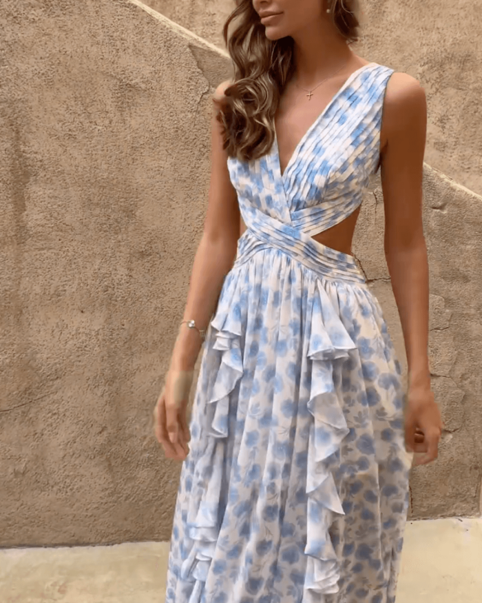 Back Lace-Up Elastic Waist Maxi Dress
